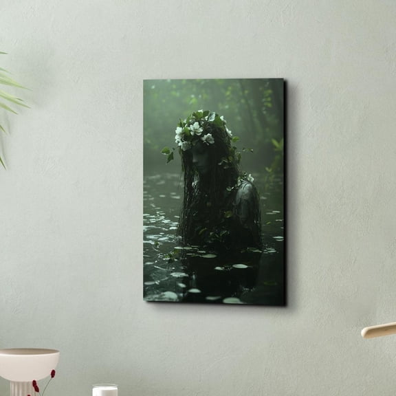 Velto Woodland Goddess Canvas Art Gothic Dark Academia Illustration Mystical Seasonal Spooky Inspired Wall Decor, SIZE 8x10 INCLUDE Pine Wood Frame 1.25-Inch