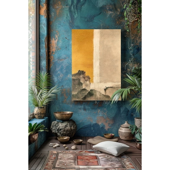 Velto Zen Split Landscape Canvas, Minimalist Spiritual Wall Art, Abstract Nature Inspired Decor, SIZE 8x10 INCLUDE Pine Wood Frame 1.25-Inch