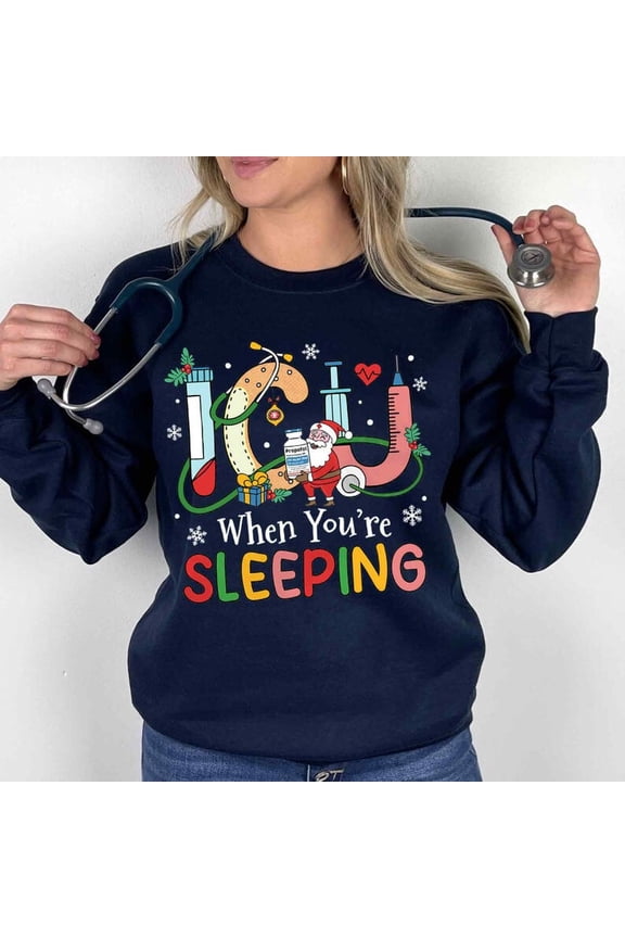 holiday Nurse Sweatshirt, ICU When You're Sleeping, ICU Nurse Vibes Crew Shirt All Size S-5XL