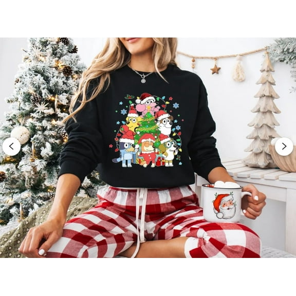 Velto holiday Tree Blueyy Family Sweatshirt, Cute Dog Shirt, Xmas Gift For Dog Mom All Size S-5XL