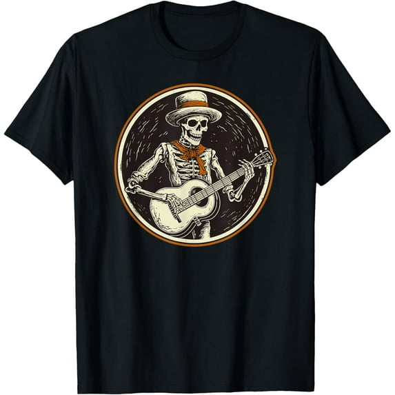 Velto skeleton playing banjo Bluegrass Style T-Shirt All Size S-5XL