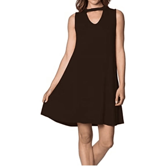 Velucci Swing Dress for Women - Tunic Sleeveless Tank Summer Dresses (Black-L)