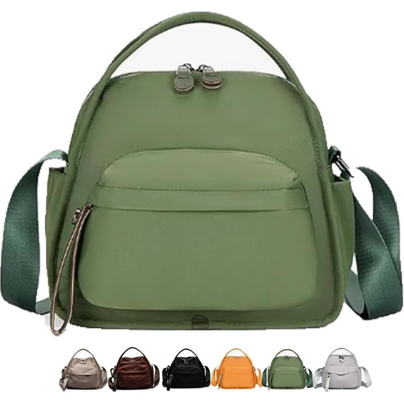 Veluna Crossbody Shoulder Bag, Women’s Solid Color Handbag, Zipper Purse with Top Handle, Lightweight Daily Tote,Nylon Shoulder Handbag for Commuting, Travel(Coffee)