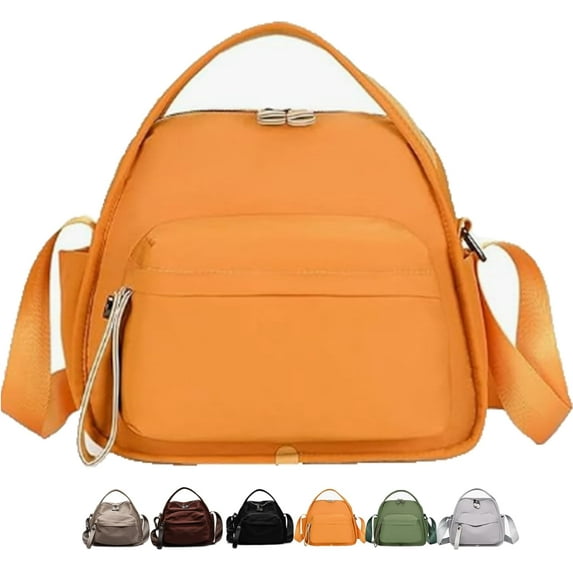 Veluna Crossbody Shoulder Bag, Women’s Solid Color Handbag, Zipper Purse with Top Handle, Lightweight Daily Tote,Nylon Shoulder Handbag for Commuting, Travel(Coffee)