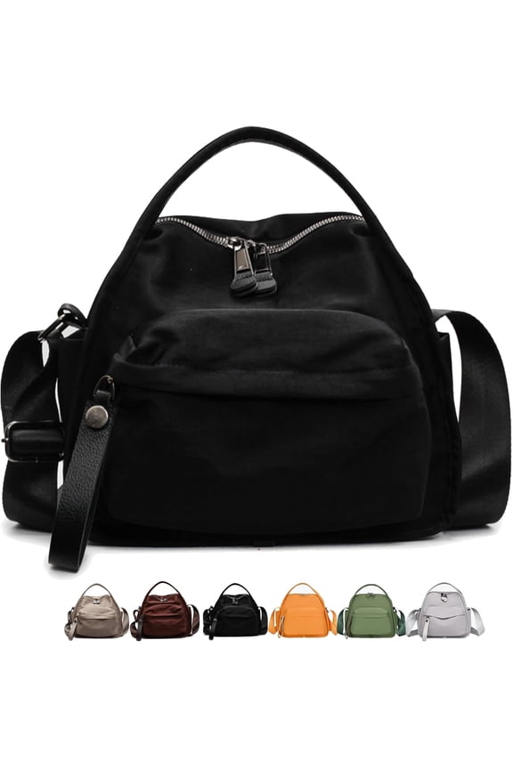 Veluna Crossbody Shoulder Bag for Women, Lightweight Large Capacity Nylon Purse with Top Handle, Solid Color Zipper Hobo Bag for Daily Use & Travel