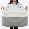 thumbnail image 1 of VeluraHome 50L Large Blanket Basket,Rectangle Storage Baskets for Storage,Cotton Rope Woven Storage Basket，Grey, 1 of 7