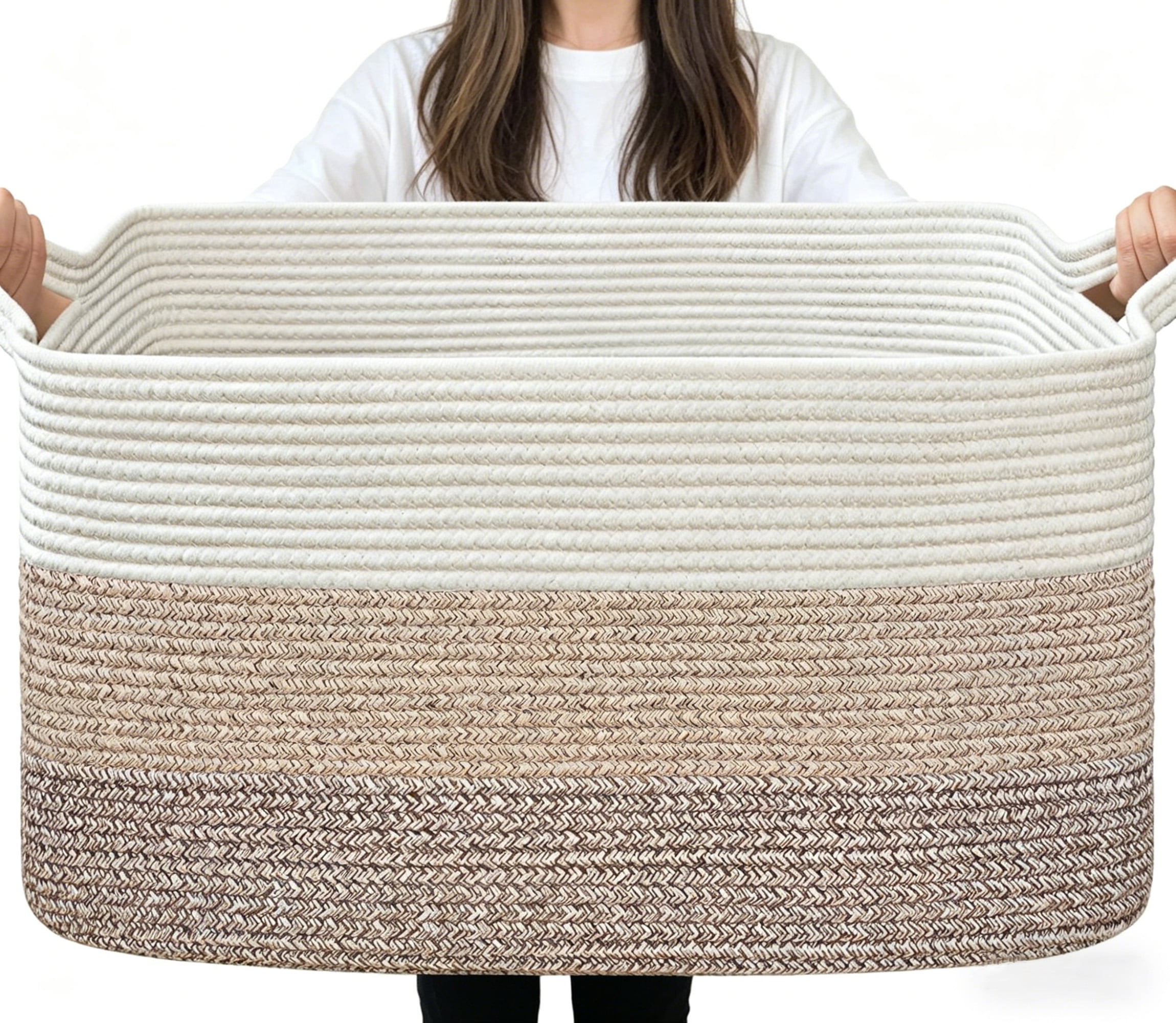 VeluraHome 70L Large Blanket Basket,Rectangle Storage Baskets for Storage,Cotton Rope Woven Storage Basket for Living Room, Nursery, Baby Room