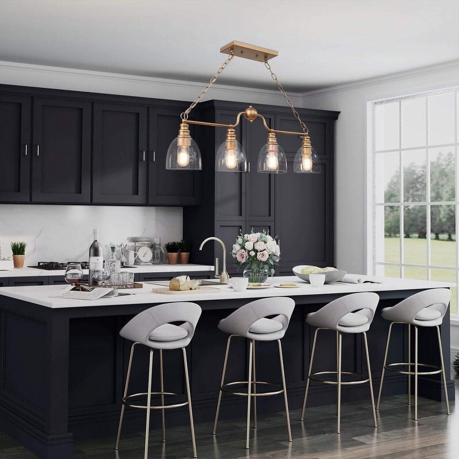 Velus Modern Gold Kitchen Island Linear Chandelier 4-light 32 inches Large  Seeded Glass Lights - L32'' x W5'' x H71'' - Walmart.com, image size:1600x1600