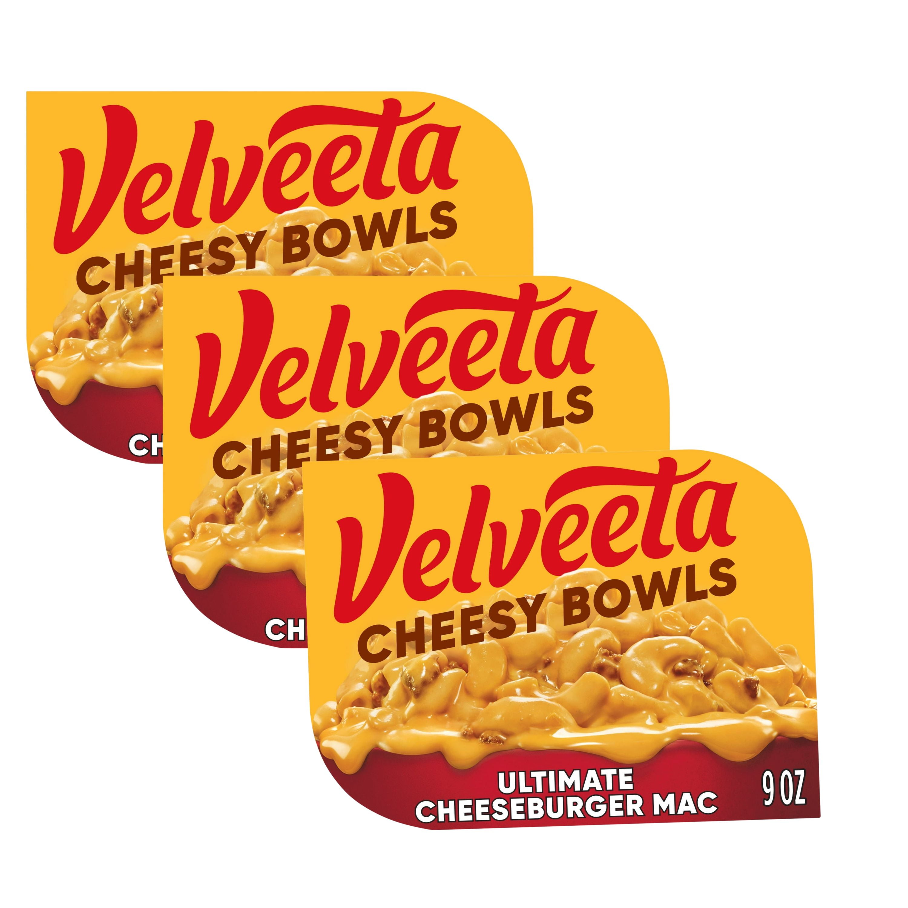 Velveeta Cheesy Bowls Cheeseburger Mac Pasta Meal, 9 oz Trays, 3 Pack, Quick Microwave Dinner in 60 Seconds / 1 Minute