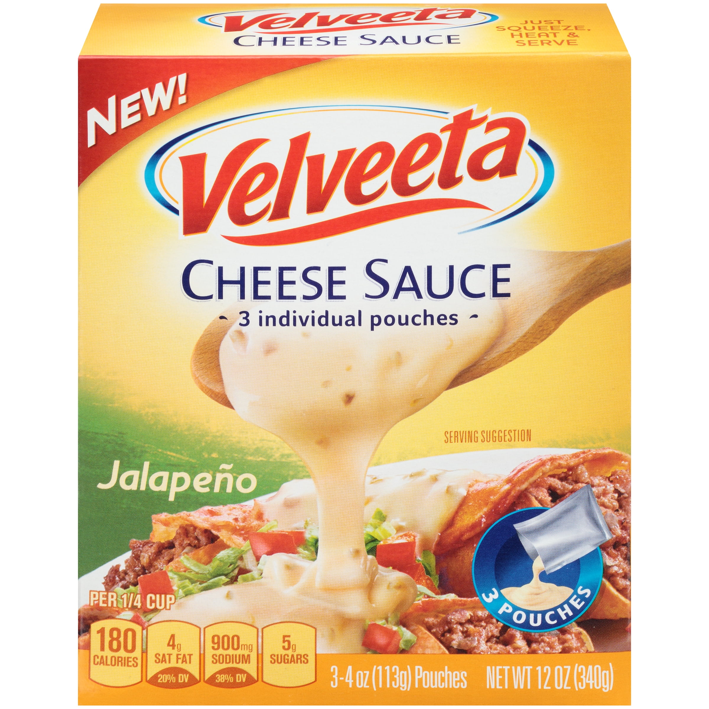 Velveeta Jalapeno Melting Cheese Sauce Pouches, 3 ct Box, 4 oz Packets