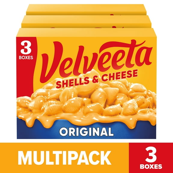 Velveeta Shells and Cheese Original Mac N Cheese Dinner, 3 ct Pack, 12 oz Boxes, Shelf-Stable