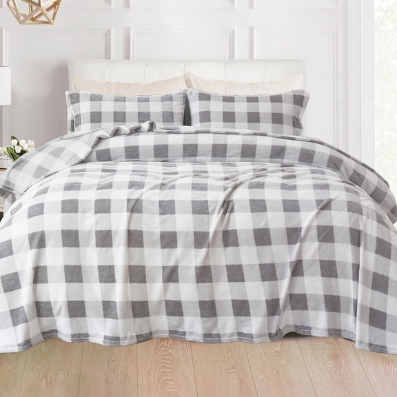 Velvel Fleece Soft 4 Pieces Bed Sheet Set - Full, Buffalo Gray