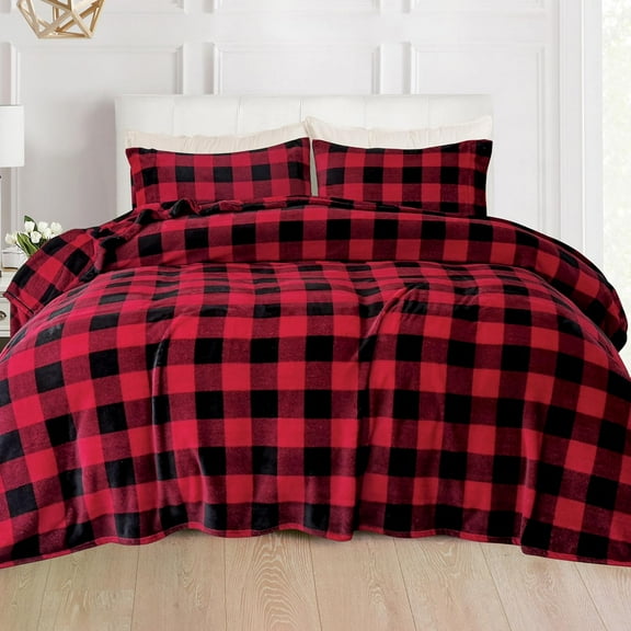 Velvel Fleece Soft 4 Pieces Bed Sheet Set - Full, Buffalo Red