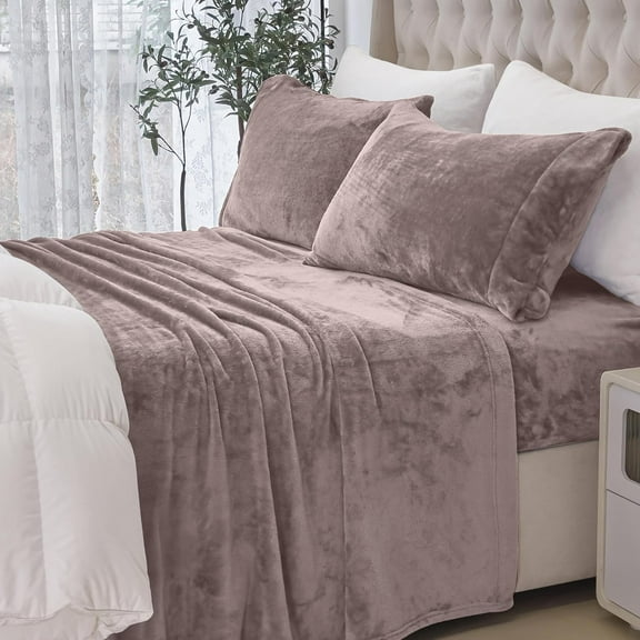 Velvel Fleece Soft 4 Pieces Bed Sheet Set - Twin, Taupe