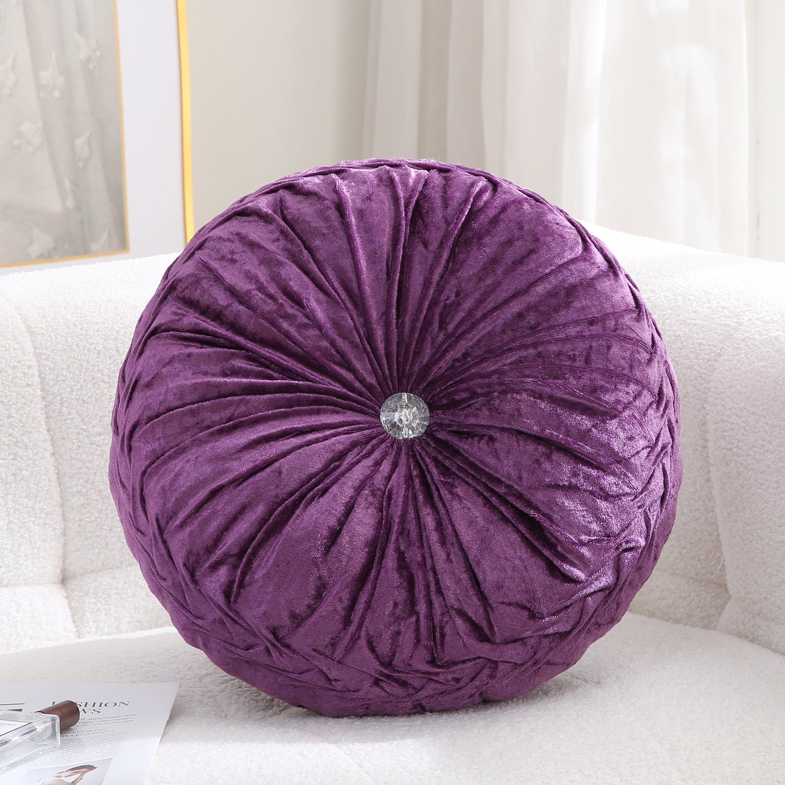 Velvet 15-Inch Round Decorative Pillow for Couch Décor (Dark Purple ...