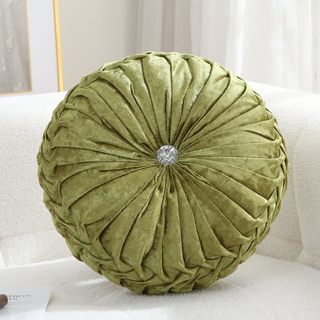 Velvet 15-Inch Round Decorative Pillow for Couch Décor (Sage Green)