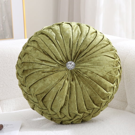 Velvet 15-Inch Round Decorative Pillow for Couch Décor (Sage Green)