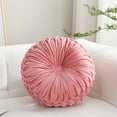 thumbnail image 1 of Velvet 15-Inch Round Decorative Pillow for Couch Decor (Pink), 1 of 7