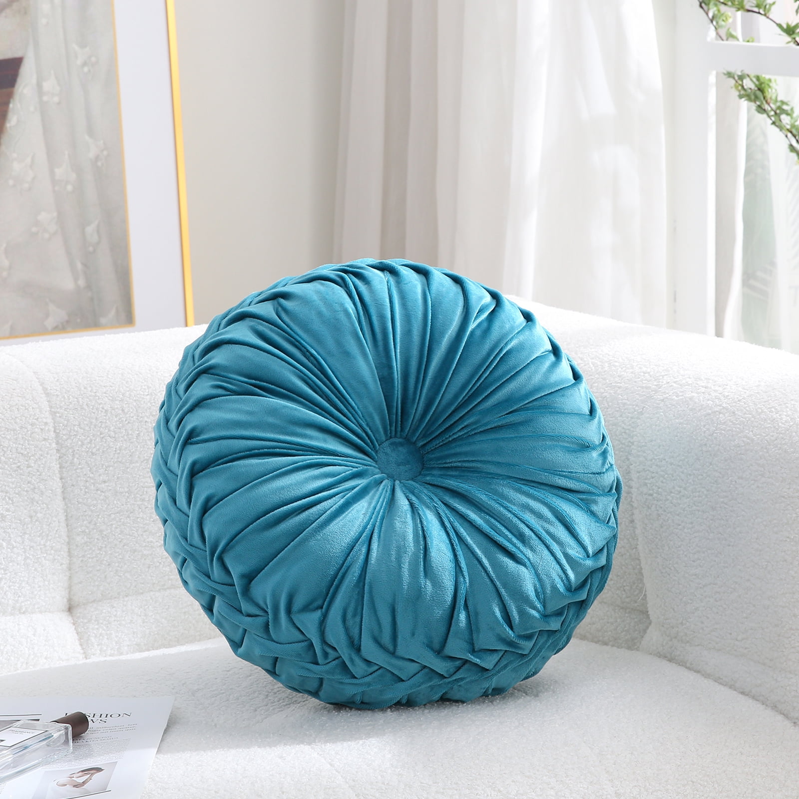 Round Velvet Decorative Pillow for Couch 15-Inch (Blue) - Walmart.com