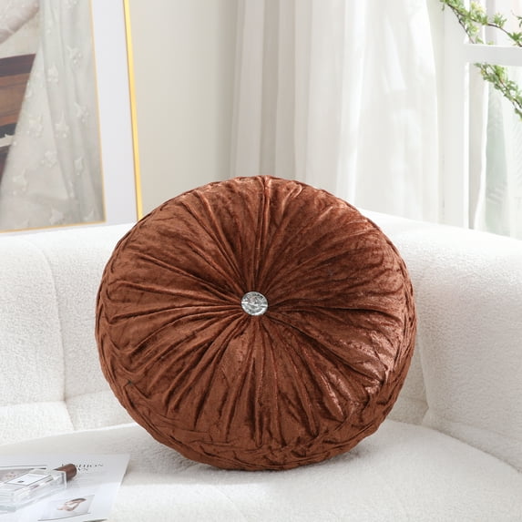Velvet 15-Inch Round Throw Pillow for Home Couch Decorative (Coffee)