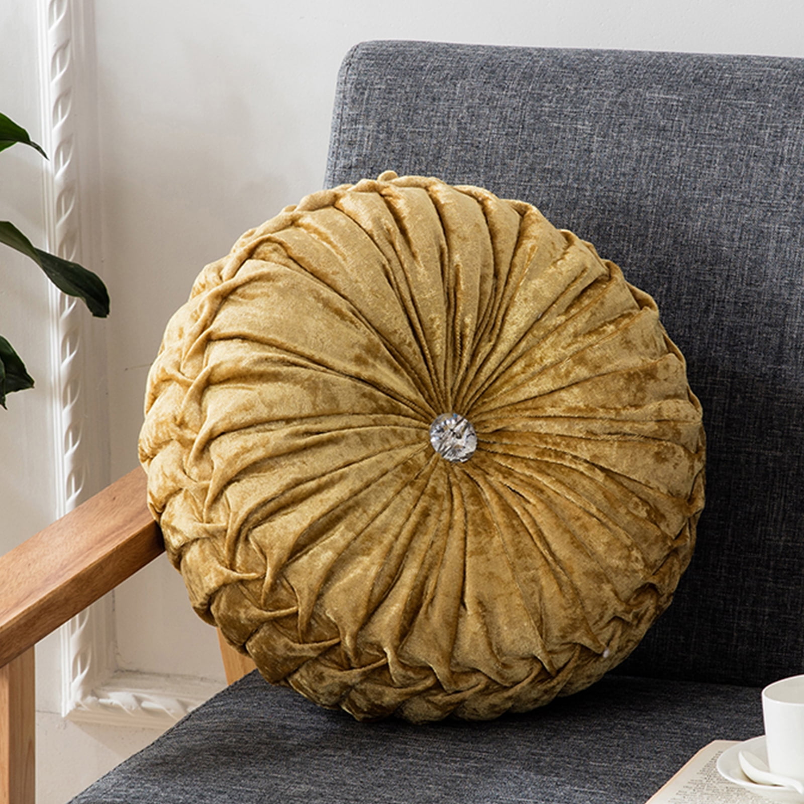 Velvet 15-Inch Round Throw Pillow for Home Couch Decorative (Gold ...