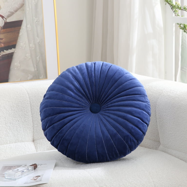 18-Inch Round Velvet Throw Pillow for Home Decorative Couch (Navy
