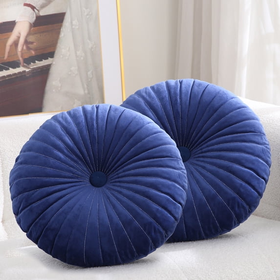 Velvet 18-Inch Round Throw Pillow for Home Decorative Couch, Navy (Set of 2)