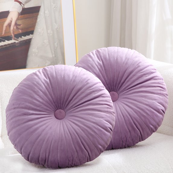 Velvet 18-Inch Round Throw Pillow for Home Decorative Couch, Purple (Set of 2)