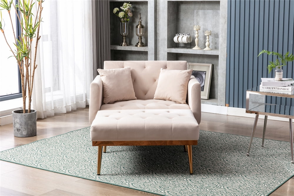 Velvet 2 in 1 Chaise Lounge Chair, Modern Upholstered Recliner Chair ...