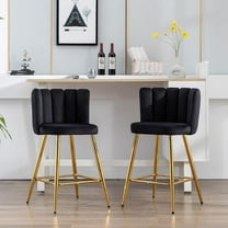 Velvet 26" Counter Height Barstools Set of 2 Modern Kitchen Stools Upholstered Bar Stool Chairs with Gold Metal Legs for Kitchen Island/Breakfast Bar/Restaurant, Black