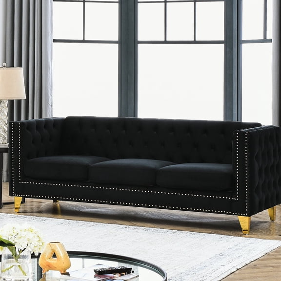 Velvet 3 - Person Sofa with Nailhead and Tufted Design / Elegant and Comfortable