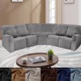 thumbnail image 1 of Velvet 5 Seater Recliner Corner Sofa Slipcovers Stretch Sectional Recliner Sofa Covers Furniture Protectors, Gray, 1 of 10