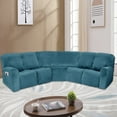 thumbnail image 1 of Velvet 5 Seater Recliner Corner Sofa Slipcovers Stretch Sectional Recliner Sofa Covers Furniture Protectors, Peacock Blue, 1 of 9