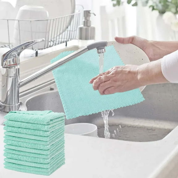 Velvet Absorbent Hand Towel Multi Purpose Kitchen Cleaning Cloth Table Towel for Household Supplies,Mint Green