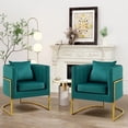 thumbnail image 1 of Velvet Accent Barrel Chairs Set of 2, Modern Arm Club Chair Set with Pillow for Living Room / Bedroom / Guest Reception, Channel Tufted, Gold Finish Base, Green, 1 of 7