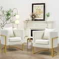 thumbnail image 1 of Velvet Accent Barrel Chairs Set of 2, Modern Arm Club Chair Set with Pillow for Living Room/Bedroom/Guest Reception, Channel Tufted, Gold Finish Base, White, 1 of 7