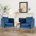 thumbnail image 1 of Velvet Accent Barrel Chairs Set of 2, Modern Arm Club Chair Set with Pillow for Living Room / Bedroom / Guest Reception, Channel Tufted, Gold Finish Base, Blue, 1 of 7