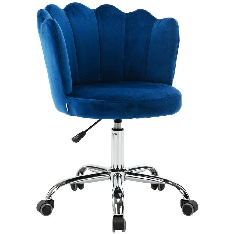 Velvet Accent Chair Adjustable Vanity Chair with Wheels Armless Velvet Vanity Chair Accent Chair for Small Space 360 Swivel Office Chair Navy