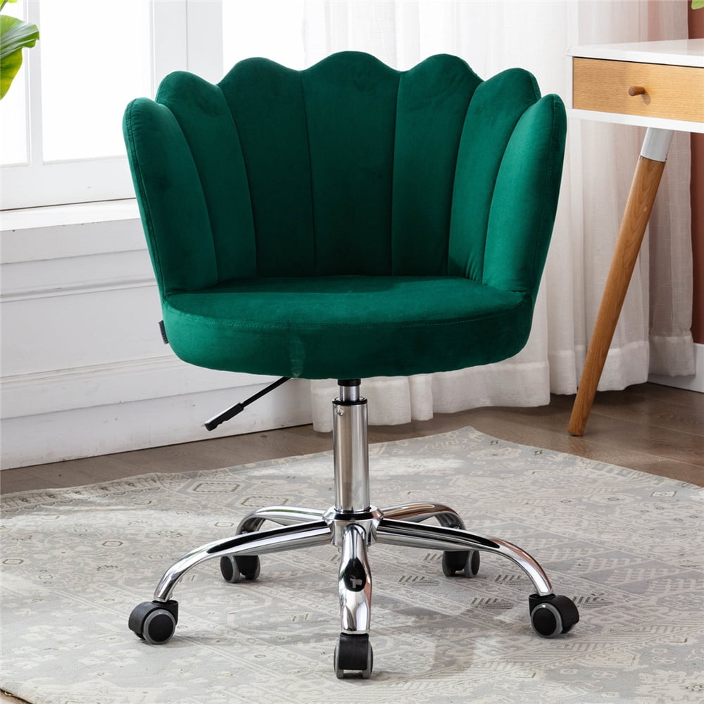 Velvet Accent Chair, Adjustable Vanity Chair with Wheels, Armless