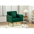 thumbnail image 1 of Velvet Accent Chair with Arms for Living Room, Modern Leisure Single Sofa Armchair with Gold Metal Legs & Pillow, Upholstered Reading Club Chair for Bedroom Office Decorative, Dark Green, 1 of 9