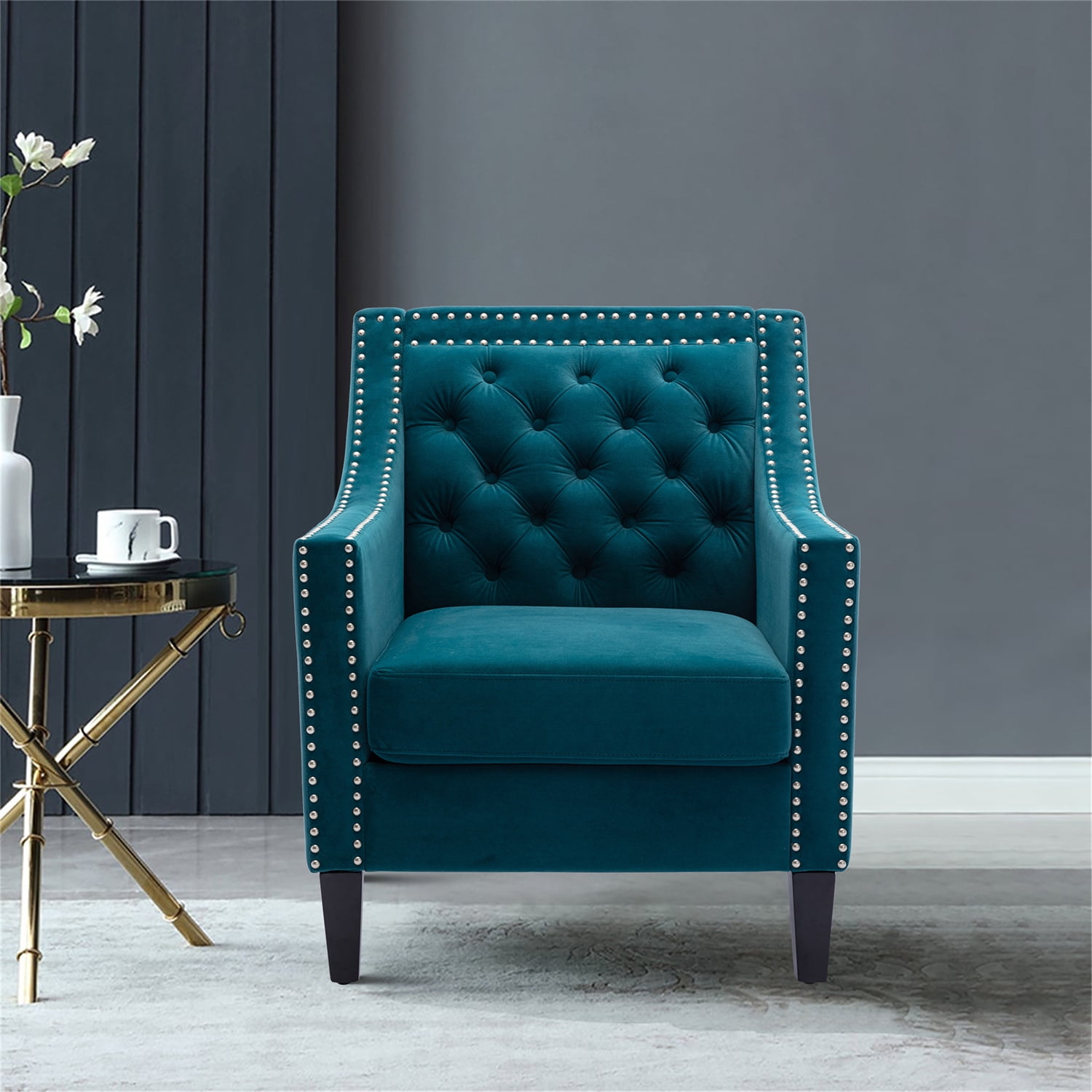 Velvet Accent Chair with Arms, Tufted Upholstery Kuwait Ubuy