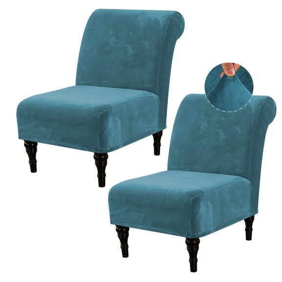 Velvet Accent Chair Cover, Set of 2 High Stretch Armless Chair Covers for Living Room Luxury Thick Velvet Chair Slipcovers Modern Furniture Protector with Elastic Bottom, Machine Washable(Peacock Blue