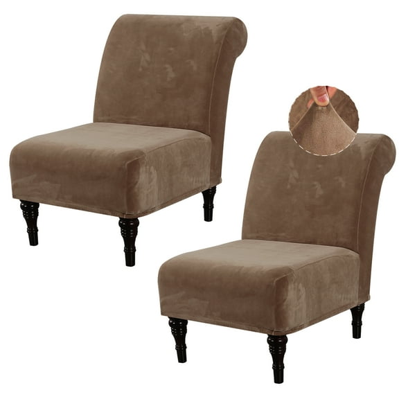 Velvet Accent Chair Cover, Set of 2 High Stretch Armless Chair Covers for Living Room Luxury Thick Velvet Chair Slipcovers Modern Furniture Protector with Elastic Bottom, Machine Washable(Camel)