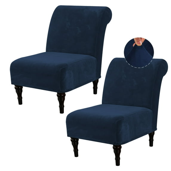 Velvet Accent Chair Cover, Set of 2 High Stretch Armless Chair Covers for Living Room Luxury Thick Velvet Chair Slipcovers Modern Furniture Protector with Elastic Bottom, Machine Washable(Navy)