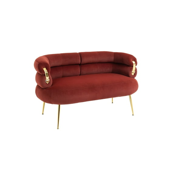 Velvet Accent Chair with Curved Armrests, Leisure Sofa Chair with Gold Metal Legs, Modern Reading Chair for Living Room, Bedroom, Office, Weight Capacity 200 LBS, Wine Red