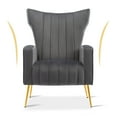 thumbnail image 1 of Velvet Accent Chair, Curved Tufted Armchair with Gold Metal Legs, Upholstered Single Sofa for Living Room Bedroom Nursery, Gray, 1 of 7