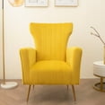 thumbnail image 1 of Velvet Accent Chair, Curved Tufted Upholstered Armchair Club Chair with Metal Gold Legs, Wingback Sofa Chair Reading Chair with High Back and Armrest for Living Room Bedroom, Easy Assembly, Yellow, 1 of 7