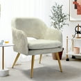 thumbnail image 1 of Velvet Accent Chair Hollow Back Armchair with Golden Legs for Living Room Bedroom Home Office, Modern Channel Tufted Back Club Chair - Beige, 1 of 10
