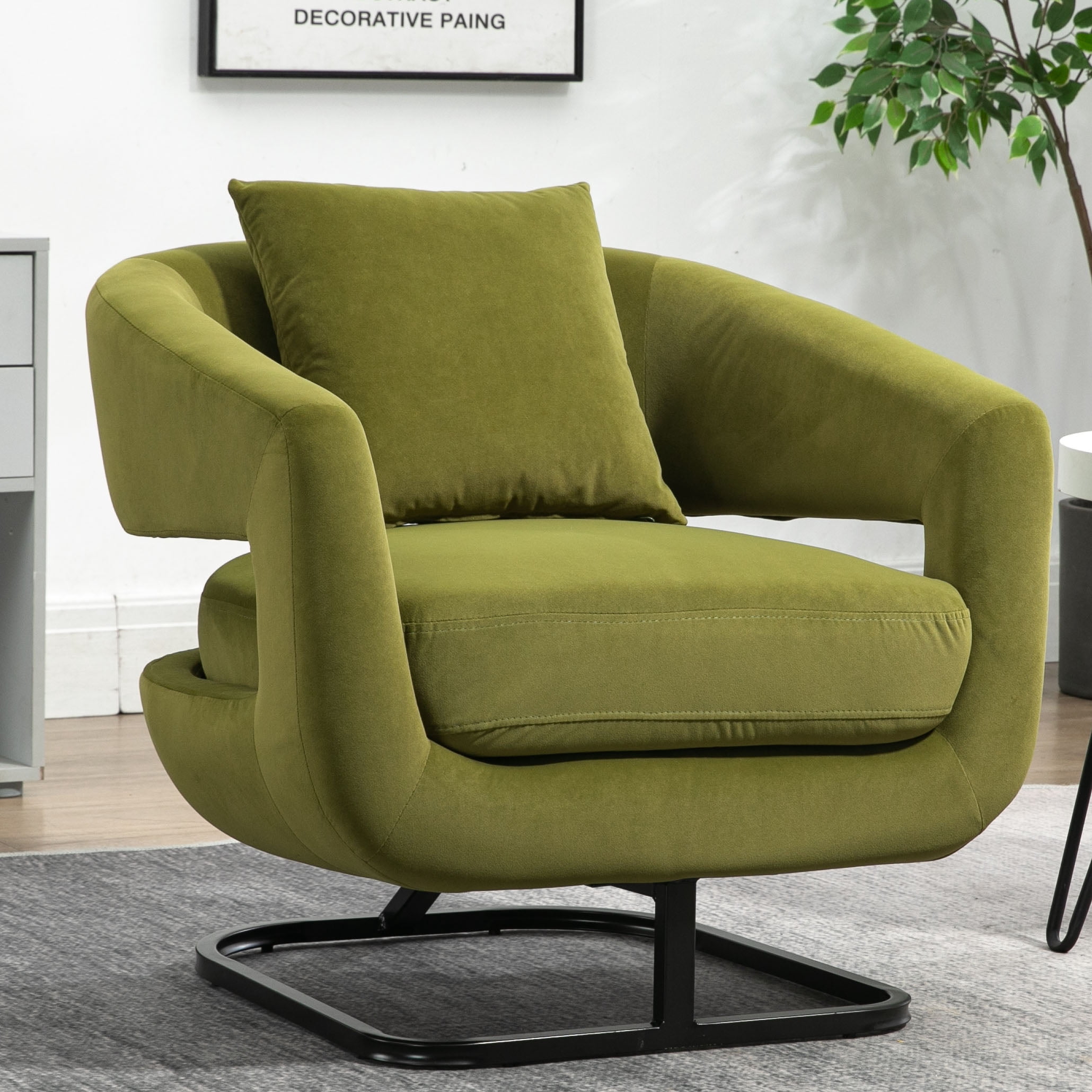 Velvet Accent Chair Living Room, Upholstered Barrel Chair Modern Club