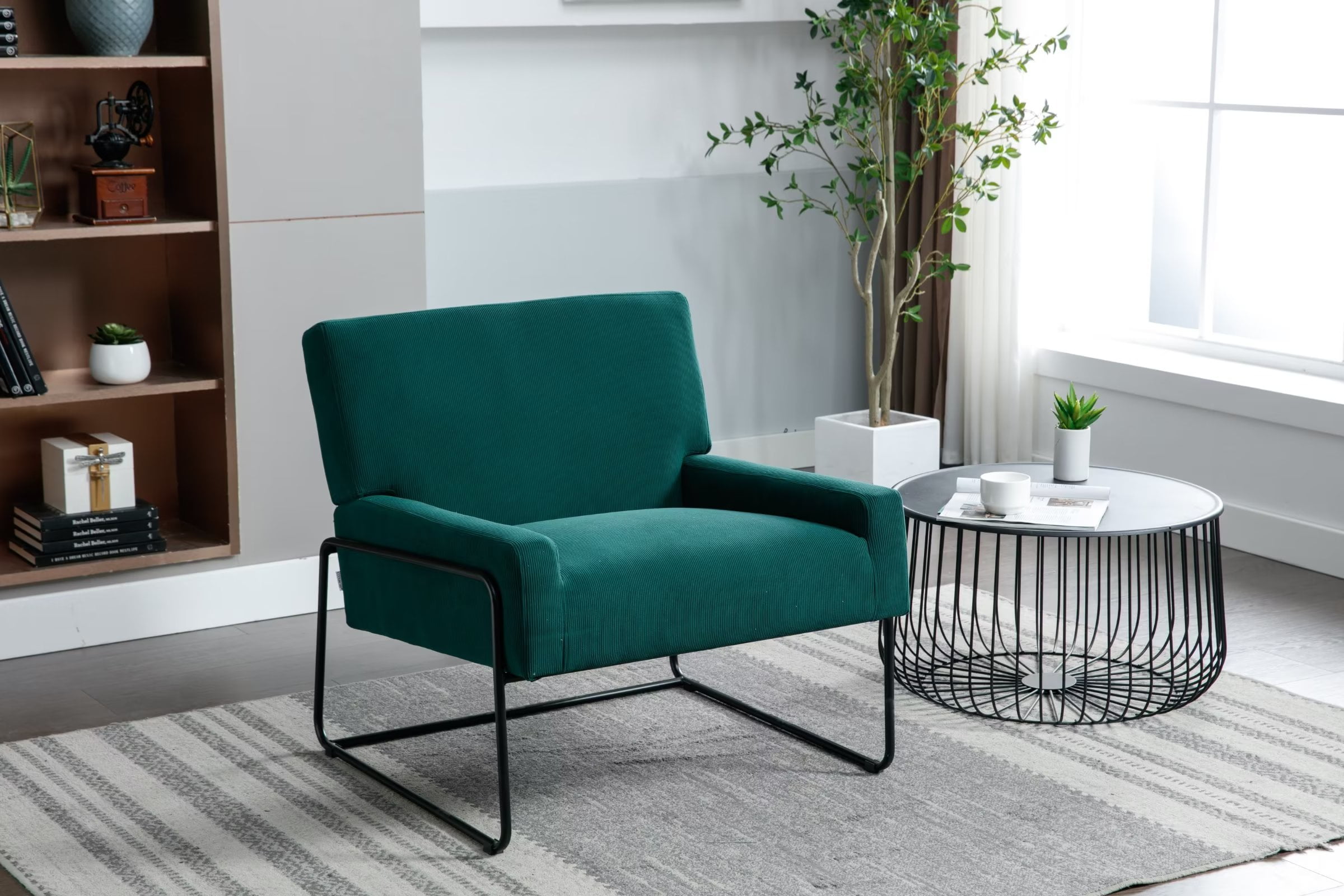 Velvet Accent Chair with Metal Frame Modern Industrial Slant